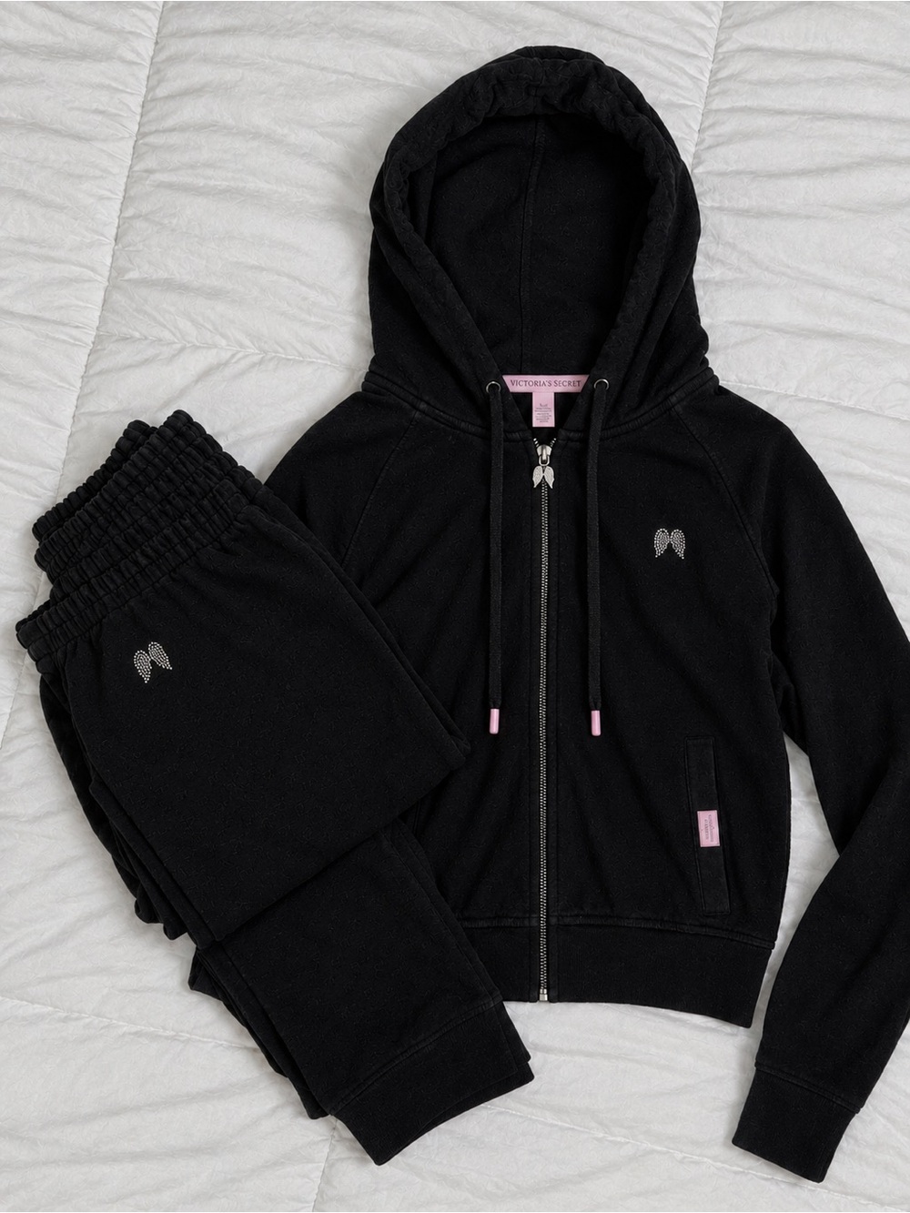 Victoria’s Secret PINK Black Angel Wings Hoodie & Jogger Set M